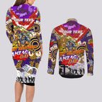 Personalised Storm ANZAC Day Couples Matching Long Sleeve Bodycon Dress and Long Sleeve Button Shirt Aboriginal Rising Sun