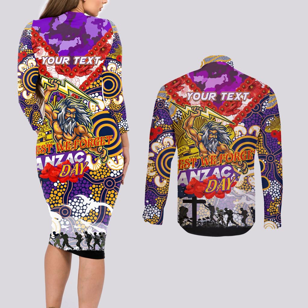 Personalised Storm ANZAC Day Couples Matching Long Sleeve Bodycon Dress and Long Sleeve Button Shirt Aboriginal Rising Sun