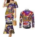 Personalised Storm ANZAC Day Couples Matching Mermaid Dress and Long Sleeve Button Shirt Aboriginal Rising Sun