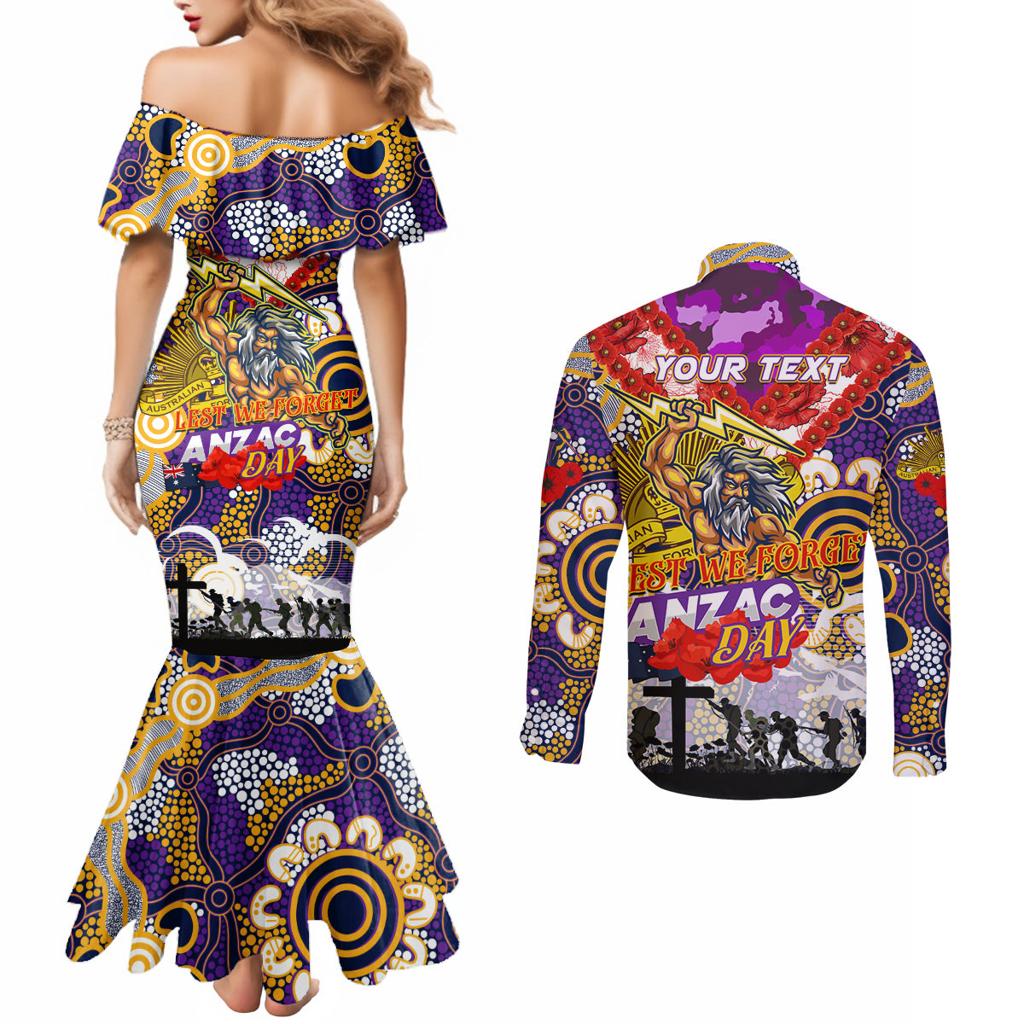 Personalised Storm ANZAC Day Couples Matching Mermaid Dress and Long Sleeve Button Shirt Aboriginal Rising Sun