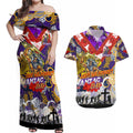 Personalised Storm ANZAC Day Couples Matching Off Shoulder Maxi Dress and Hawaiian Shirt Aboriginal Rising Sun