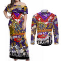 Personalised Storm ANZAC Day Couples Matching Off Shoulder Maxi Dress and Long Sleeve Button Shirt Aboriginal Rising Sun