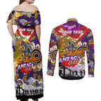 Personalised Storm ANZAC Day Couples Matching Off Shoulder Maxi Dress and Long Sleeve Button Shirt Aboriginal Rising Sun