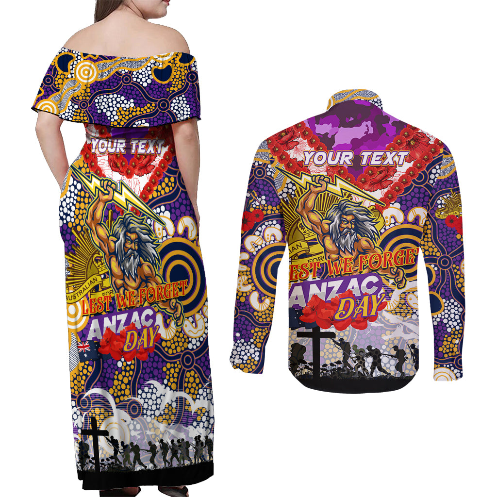 Personalised Storm ANZAC Day Couples Matching Off Shoulder Maxi Dress and Long Sleeve Button Shirt Aboriginal Rising Sun