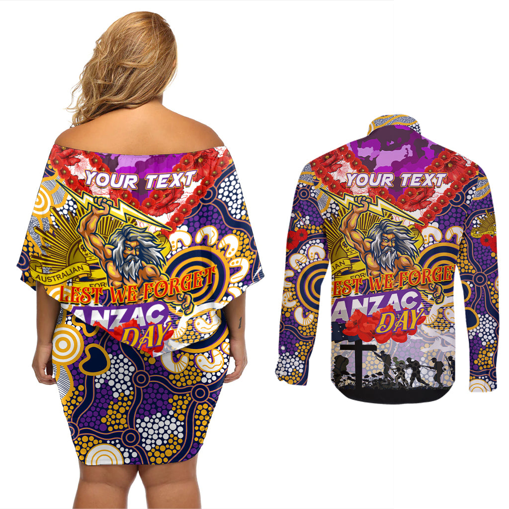 Personalised Storm ANZAC Day Couples Matching Off Shoulder Short Dress and Long Sleeve Button Shirt Aboriginal Rising Sun