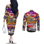 Personalised Storm ANZAC Day Couples Matching Off The Shoulder Long Sleeve Dress and Long Sleeve Button Shirt Aboriginal Rising Sun