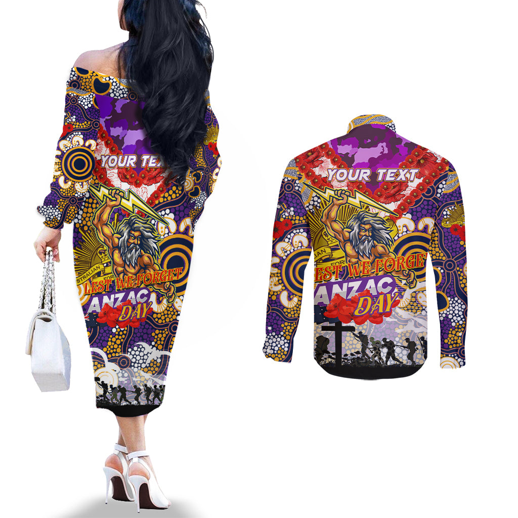 Personalised Storm ANZAC Day Couples Matching Off The Shoulder Long Sleeve Dress and Long Sleeve Button Shirt Aboriginal Rising Sun
