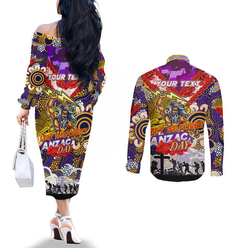 Personalised Storm ANZAC Day Couples Matching Off The Shoulder Long Sleeve Dress and Long Sleeve Button Shirt Aboriginal Rising Sun