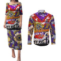 Personalised Storm ANZAC Day Couples Matching Puletasi and Long Sleeve Button Shirt Aboriginal Rising Sun