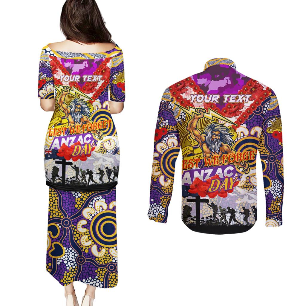 Personalised Storm ANZAC Day Couples Matching Puletasi and Long Sleeve Button Shirt Aboriginal Rising Sun