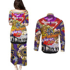 Personalised Storm ANZAC Day Couples Matching Puletasi and Long Sleeve Button Shirt Aboriginal Rising Sun