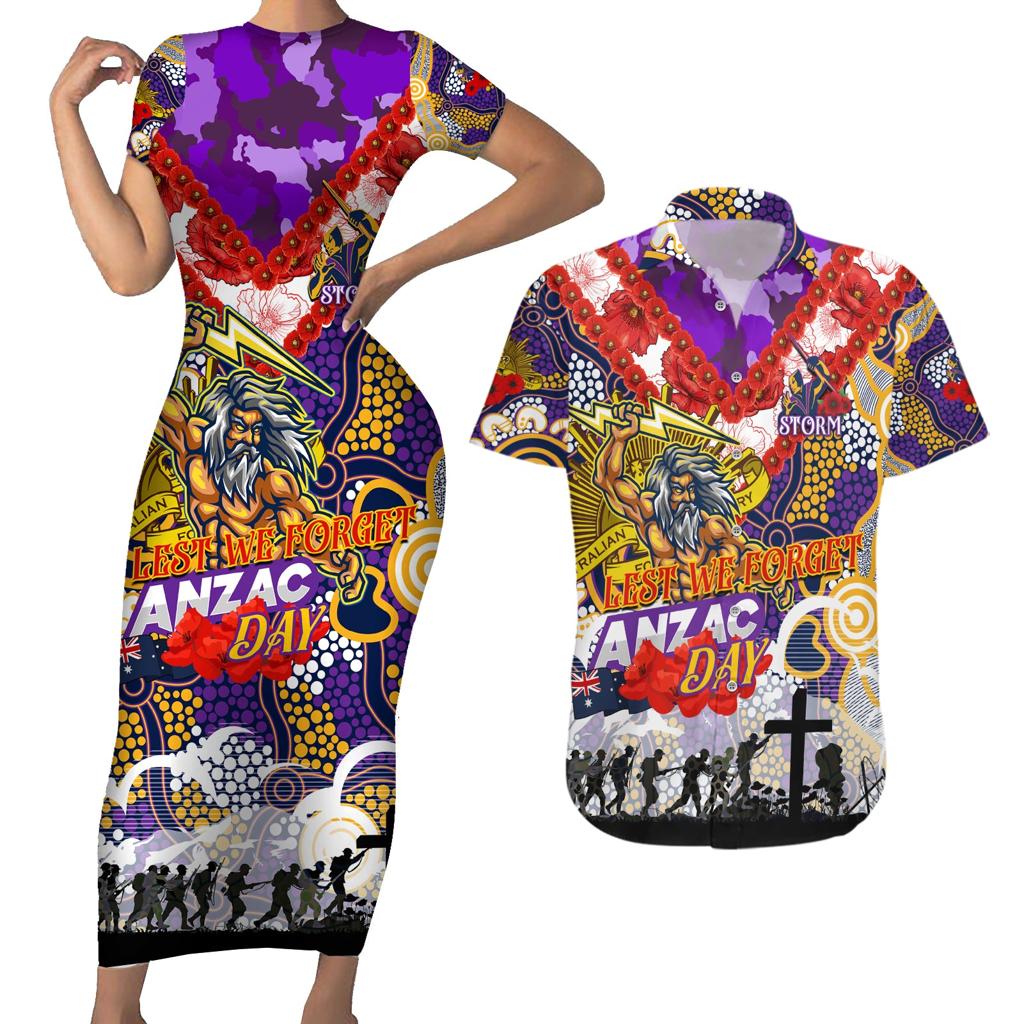 Personalised Storm ANZAC Day Couples Matching Short Sleeve Bodycon Dress and Hawaiian Shirt Aboriginal Rising Sun