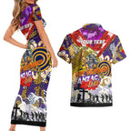 Personalised Storm ANZAC Day Couples Matching Short Sleeve Bodycon Dress and Hawaiian Shirt Aboriginal Rising Sun