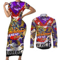 Personalised Storm ANZAC Day Couples Matching Short Sleeve Bodycon Dress and Long Sleeve Button Shirt Aboriginal Rising Sun