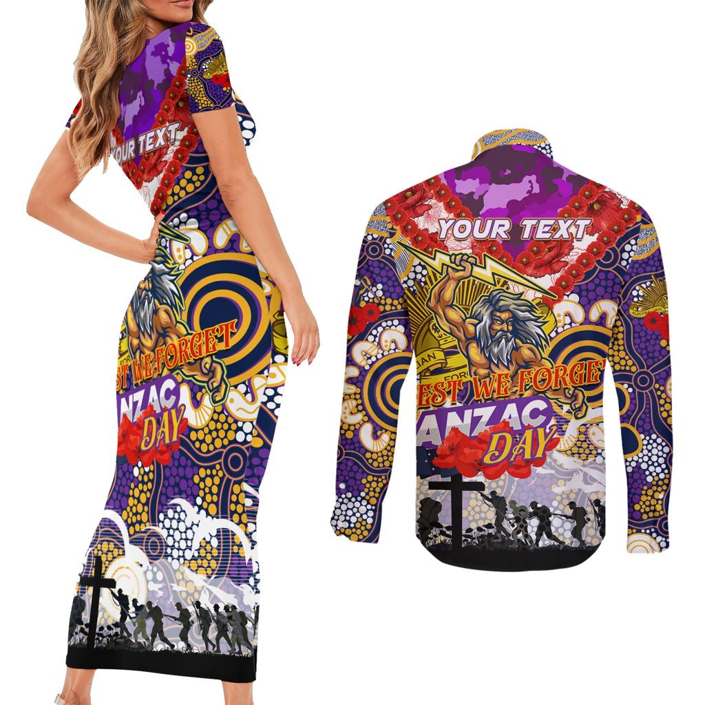 Personalised Storm ANZAC Day Couples Matching Short Sleeve Bodycon Dress and Long Sleeve Button Shirt Aboriginal Rising Sun