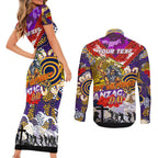 Personalised Storm ANZAC Day Couples Matching Short Sleeve Bodycon Dress and Long Sleeve Button Shirt Aboriginal Rising Sun