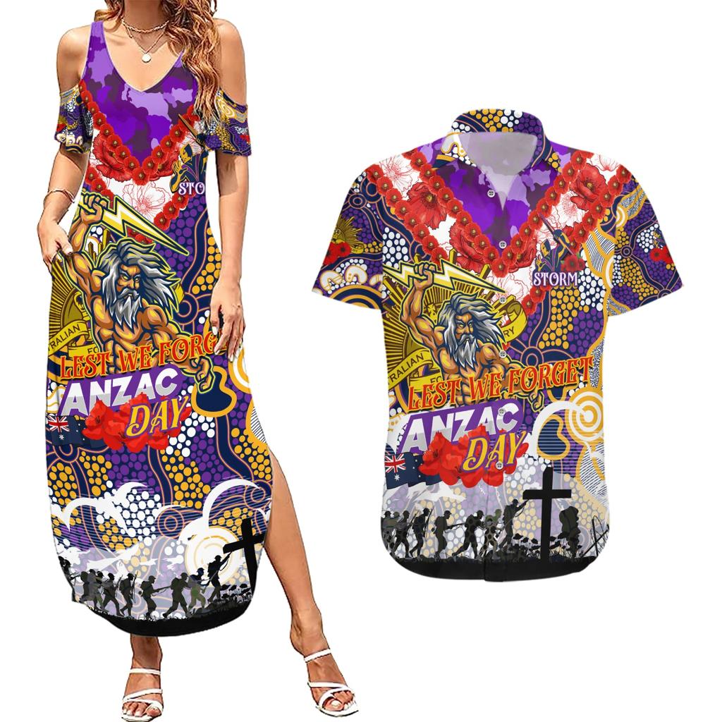 Personalised Storm ANZAC Day Couples Matching Summer Maxi Dress and Hawaiian Shirt Aboriginal Rising Sun