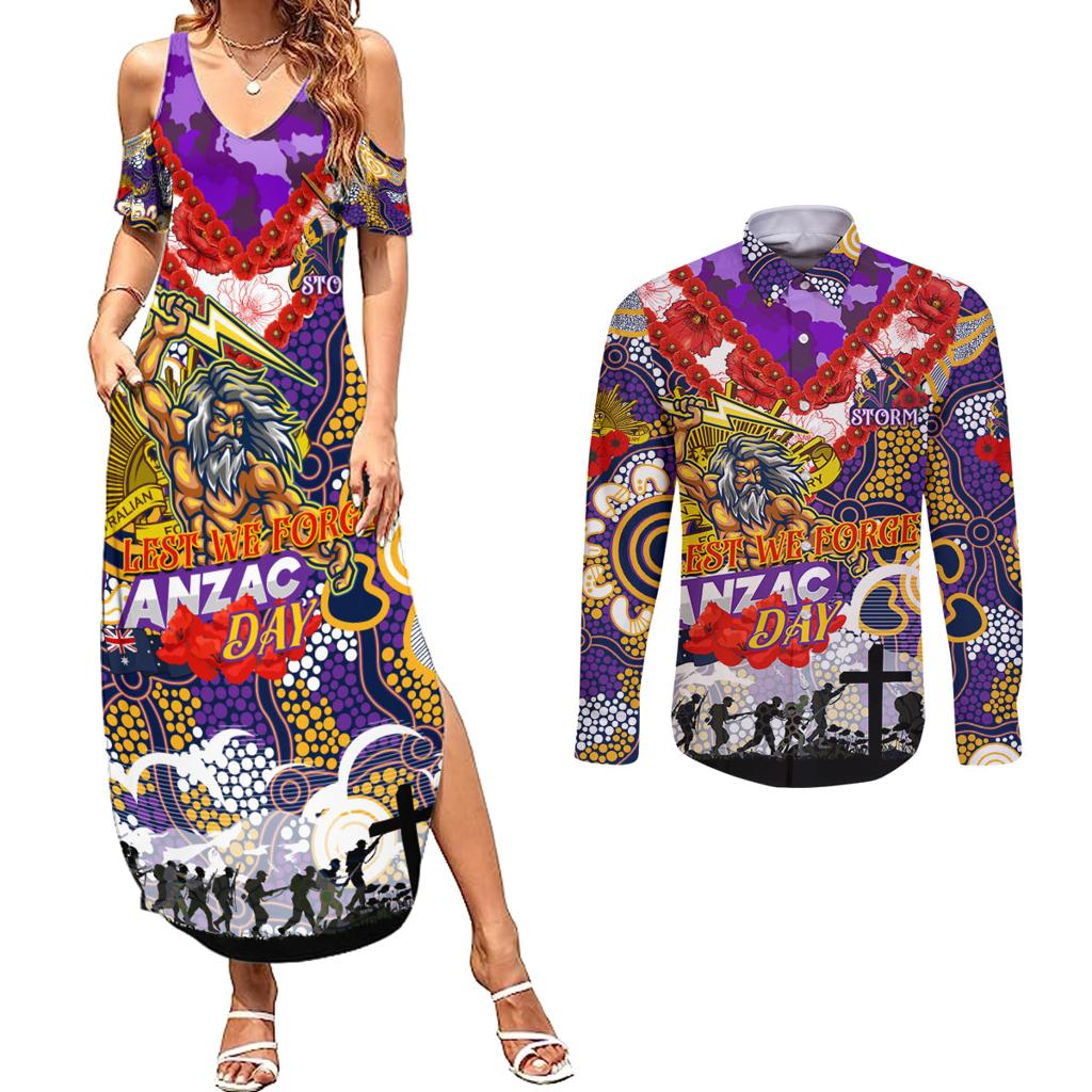 Personalised Storm ANZAC Day Couples Matching Summer Maxi Dress and Long Sleeve Button Shirt Aboriginal Rising Sun
