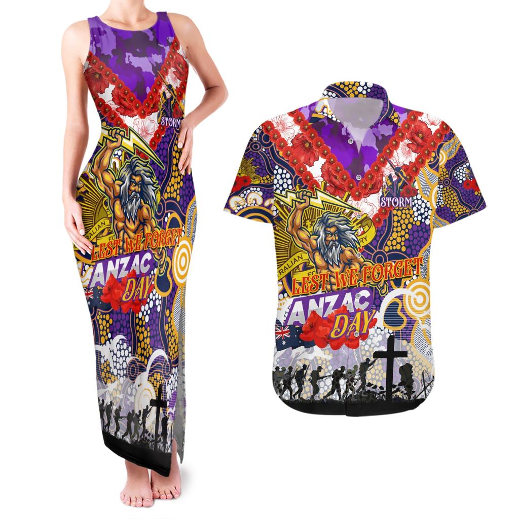 Personalised Storm ANZAC Day Couples Matching Tank Maxi Dress and Hawaiian Shirt Aboriginal Rising Sun
