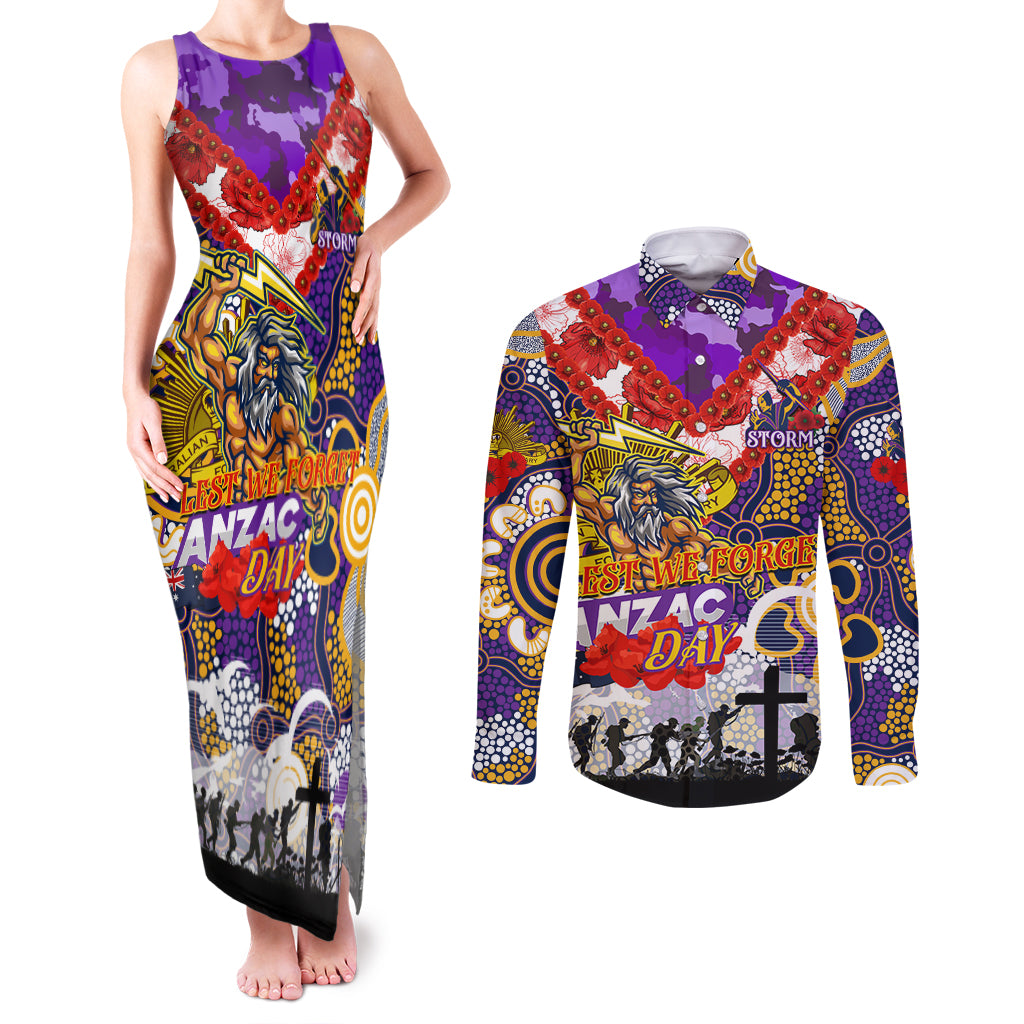 Personalised Storm ANZAC Day Couples Matching Tank Maxi Dress and Long Sleeve Button Shirt Aboriginal Rising Sun