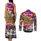 Personalised Storm ANZAC Day Couples Matching Tank Maxi Dress and Long Sleeve Button Shirt Aboriginal Rising Sun