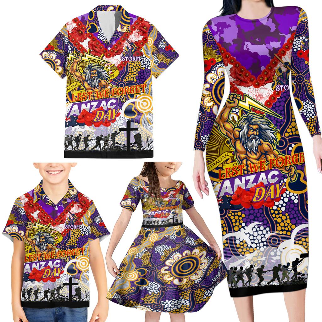 Personalised Storm ANZAC Day Family Matching Long Sleeve Bodycon Dress and Hawaiian Shirt Aboriginal Rising Sun