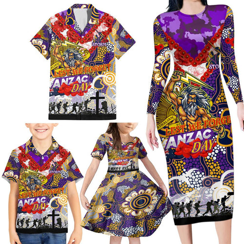 Personalised Storm ANZAC Day Family Matching Long Sleeve Bodycon Dress and Hawaiian Shirt Aboriginal Rising Sun