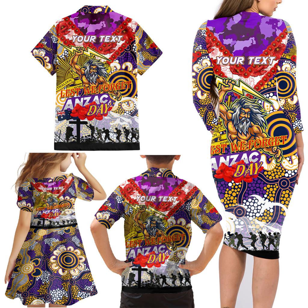 Personalised Storm ANZAC Day Family Matching Long Sleeve Bodycon Dress and Hawaiian Shirt Aboriginal Rising Sun