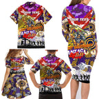 Personalised Storm ANZAC Day Family Matching Long Sleeve Bodycon Dress and Hawaiian Shirt Aboriginal Rising Sun