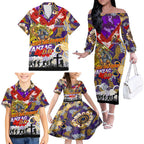 Personalised Storm ANZAC Day Family Matching Off The Shoulder Long Sleeve Dress and Hawaiian Shirt Aboriginal Rising Sun