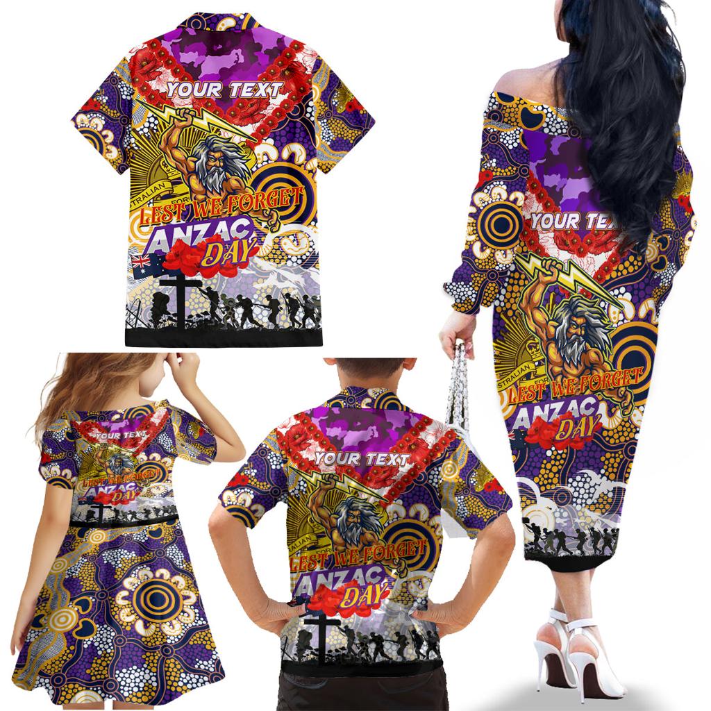 Personalised Storm ANZAC Day Family Matching Off The Shoulder Long Sleeve Dress and Hawaiian Shirt Aboriginal Rising Sun
