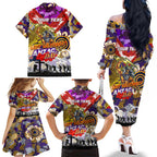 Personalised Storm ANZAC Day Family Matching Off The Shoulder Long Sleeve Dress and Hawaiian Shirt Aboriginal Rising Sun