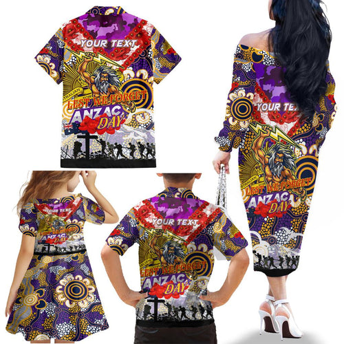Personalised Storm ANZAC Day Family Matching Off The Shoulder Long Sleeve Dress and Hawaiian Shirt Aboriginal Rising Sun