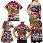Personalised Storm ANZAC Day Family Matching Off Shoulder Maxi Dress and Hawaiian Shirt Aboriginal Rising Sun