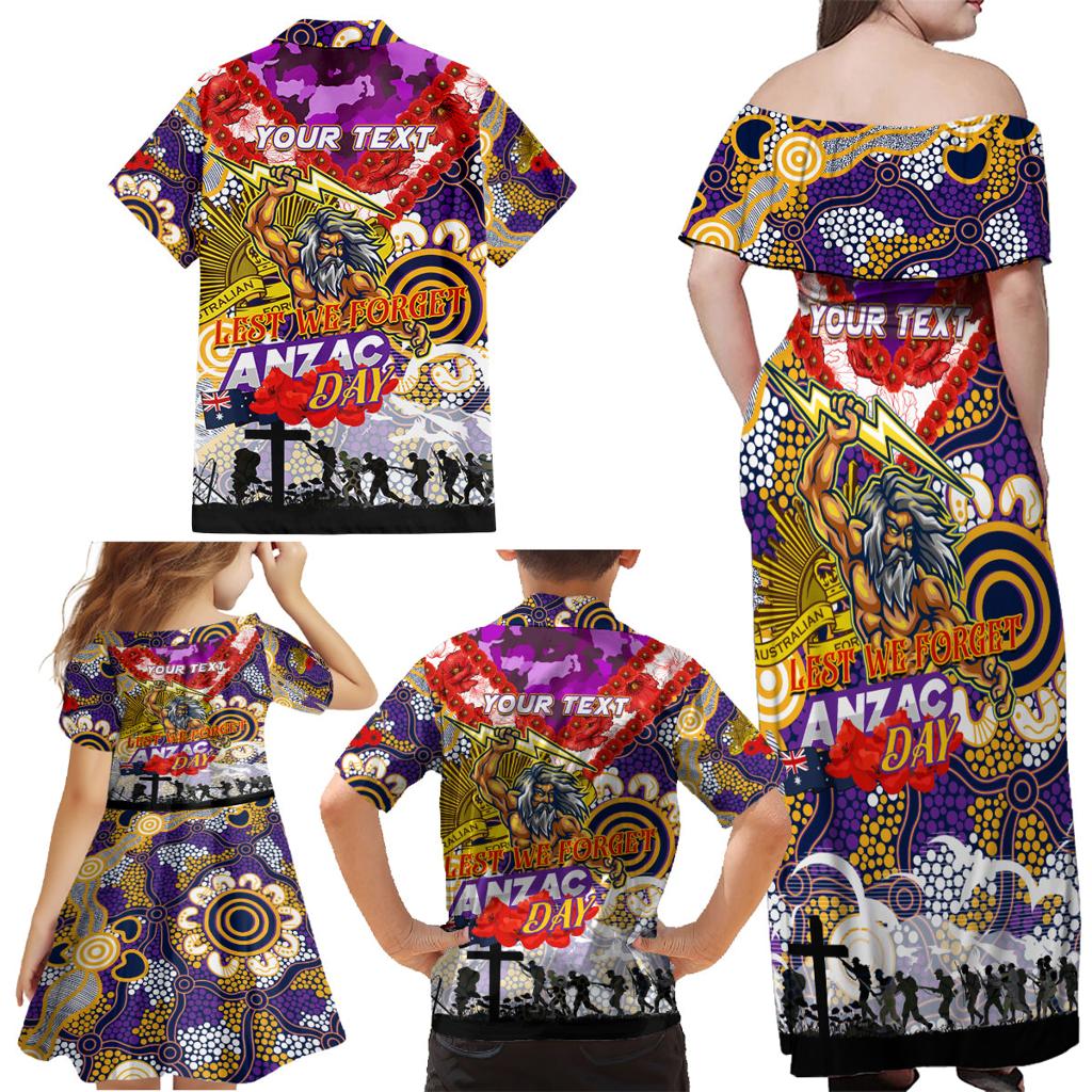 Personalised Storm ANZAC Day Family Matching Off Shoulder Maxi Dress and Hawaiian Shirt Aboriginal Rising Sun