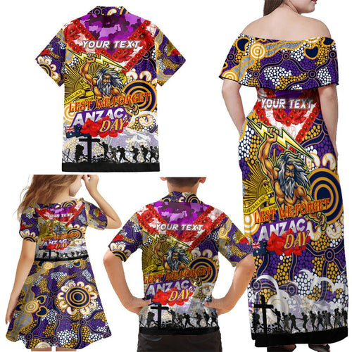 Personalised Storm ANZAC Day Family Matching Off Shoulder Maxi Dress and Hawaiian Shirt Aboriginal Rising Sun