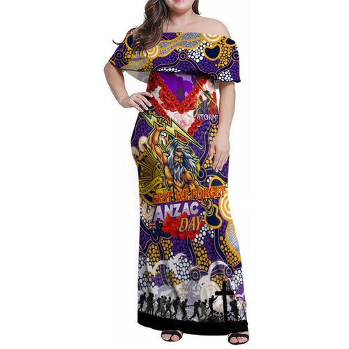 Personalised Storm ANZAC Day Family Matching Off Shoulder Maxi Dress and Hawaiian Shirt Aboriginal Rising Sun