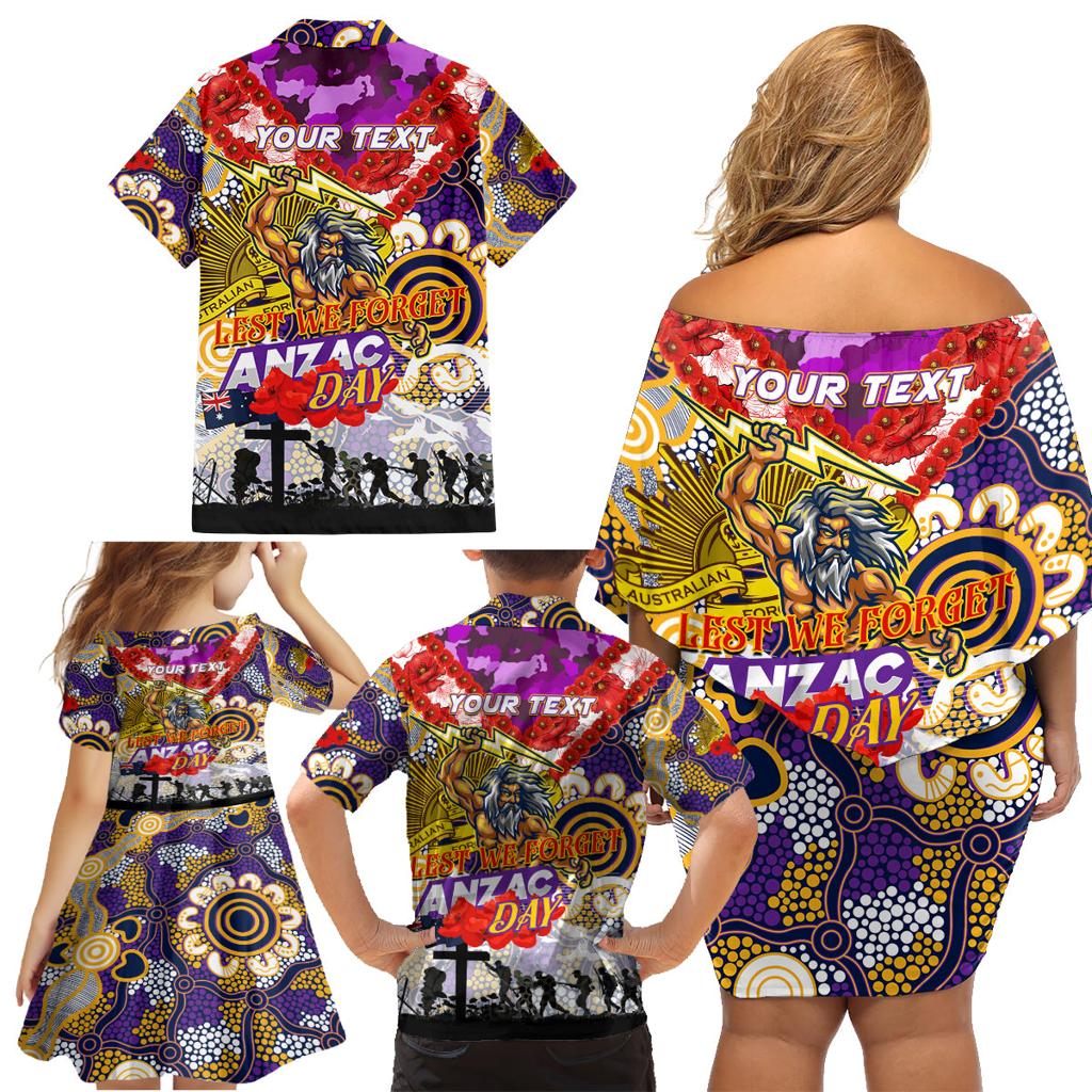 Personalised Storm ANZAC Day Family Matching Off Shoulder Short Dress and Hawaiian Shirt Aboriginal Rising Sun