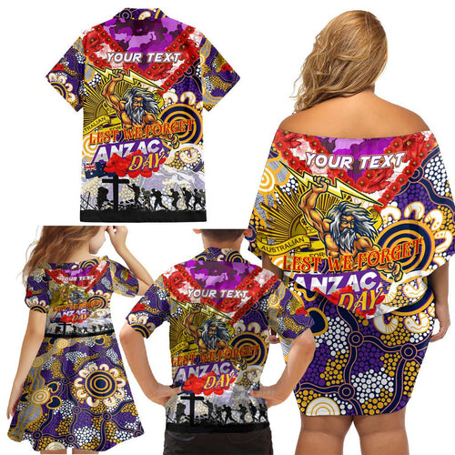 Personalised Storm ANZAC Day Family Matching Off Shoulder Short Dress and Hawaiian Shirt Aboriginal Rising Sun