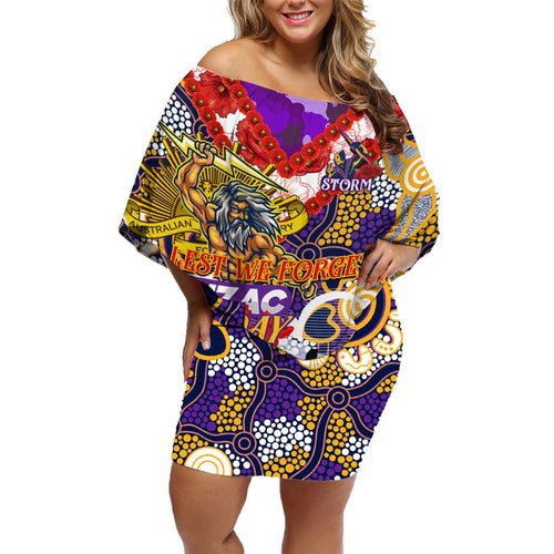 Personalised Storm ANZAC Day Family Matching Off Shoulder Short Dress and Hawaiian Shirt Aboriginal Rising Sun