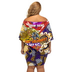 Personalised Storm ANZAC Day Family Matching Off Shoulder Short Dress and Hawaiian Shirt Aboriginal Rising Sun