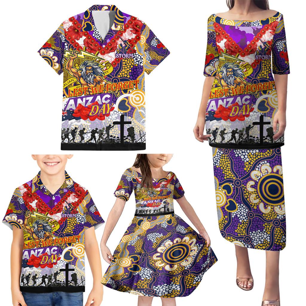 Personalised Storm ANZAC Day Family Matching Puletasi and Hawaiian Shirt Aboriginal Rising Sun
