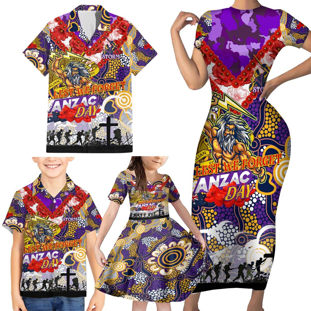 Personalised Storm ANZAC Day Family Matching Short Sleeve Bodycon Dress and Hawaiian Shirt Aboriginal Rising Sun