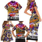 Personalised Storm ANZAC Day Family Matching Short Sleeve Bodycon Dress and Hawaiian Shirt Aboriginal Rising Sun