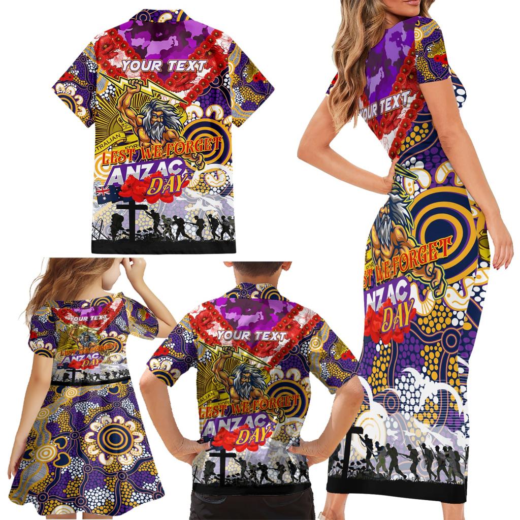 Personalised Storm ANZAC Day Family Matching Short Sleeve Bodycon Dress and Hawaiian Shirt Aboriginal Rising Sun