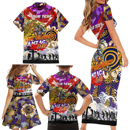 Personalised Storm ANZAC Day Family Matching Short Sleeve Bodycon Dress and Hawaiian Shirt Aboriginal Rising Sun