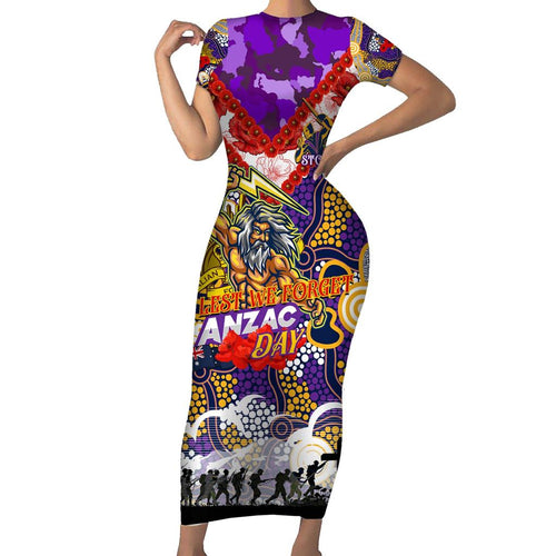 Personalised Storm ANZAC Day Family Matching Short Sleeve Bodycon Dress and Hawaiian Shirt Aboriginal Rising Sun
