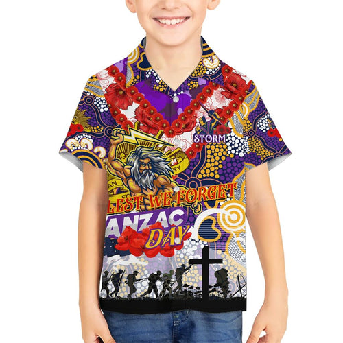 Personalised Storm ANZAC Day Family Matching Short Sleeve Bodycon Dress and Hawaiian Shirt Aboriginal Rising Sun