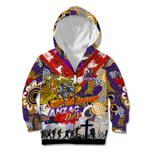 Personalised Storm ANZAC Day Kid Hoodie Aboriginal Rising Sun