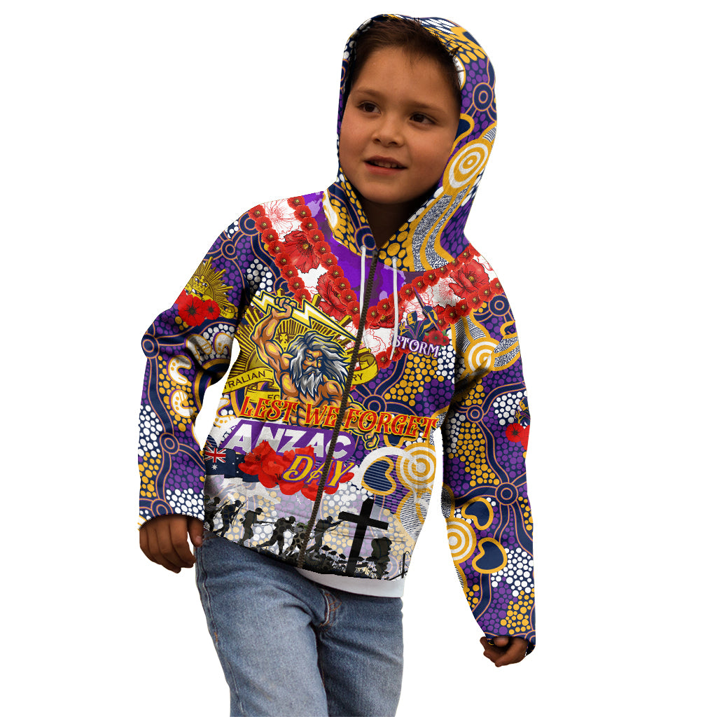 Personalised Storm ANZAC Day Kid Hoodie Aboriginal Rising Sun